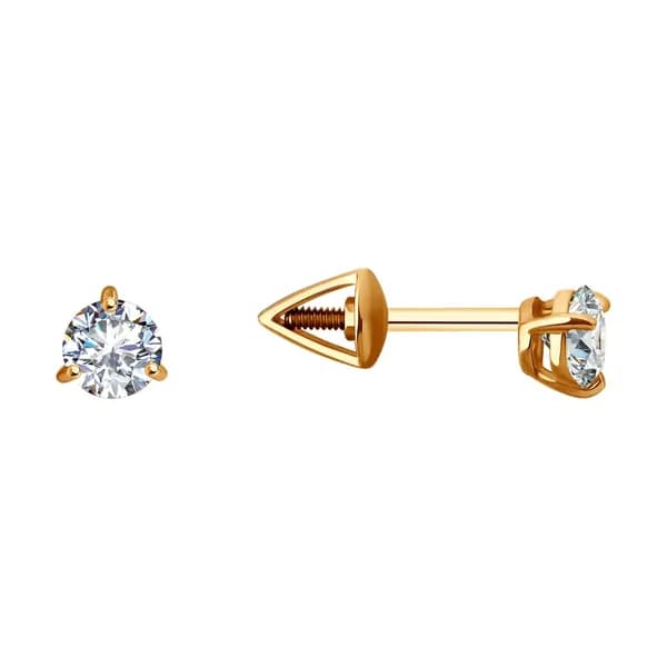 Золотые серьги DIAMANT-ONLINE с фианитом 585 пробы