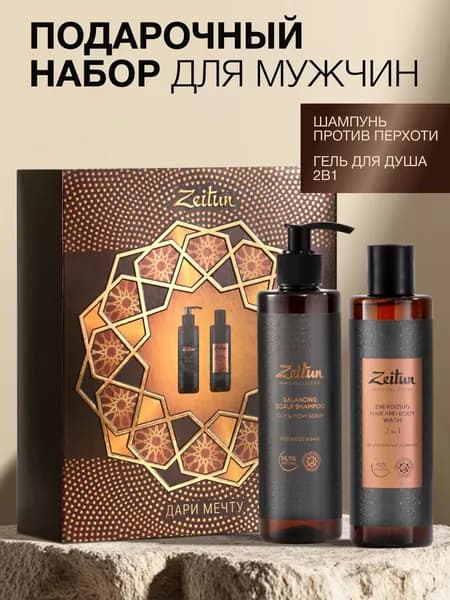 ZEITUN Подарочный набор для мужчин, косметический "Энергия и баланс": шампунь для волос, гель для душа 2 в 1