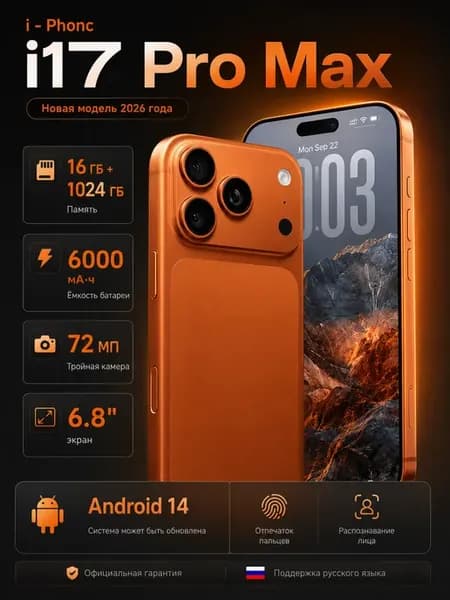 айфон 17 pro max копия гровой смартфон 16 1024 ГБ Android