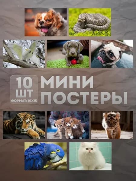 Мини постеры (набор) «Животные» 10 шт