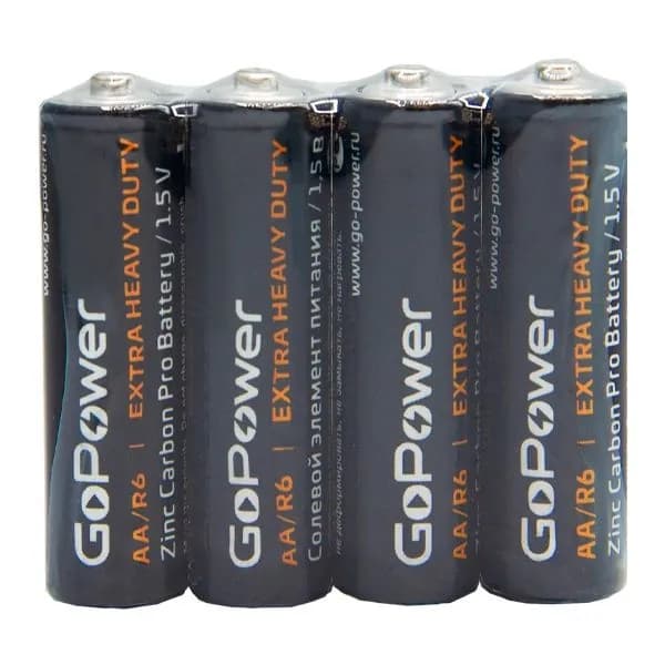 Элемент питания AA/R6 солевой 1.5В, 4шт, GoPower 00-00015592 Carbon Zinc PRO