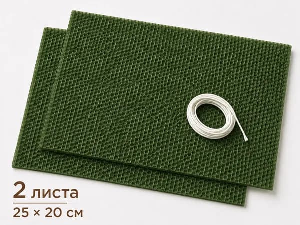 Вощина для свечей цветная, 2 листа 25 20 см, с фитилем, набор для изготовления свечей своими руками