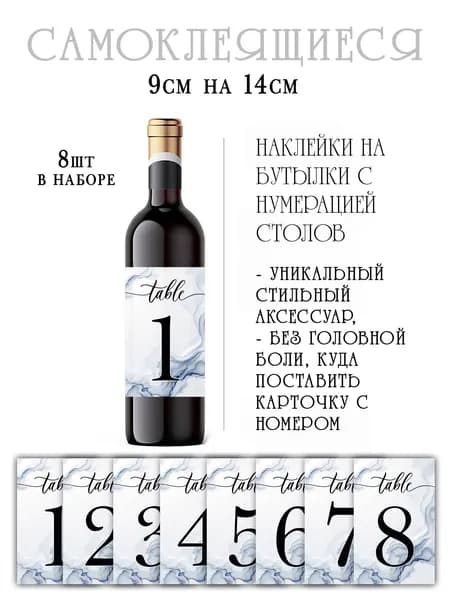 Наклейки с нумерацией столов на бутылки вина