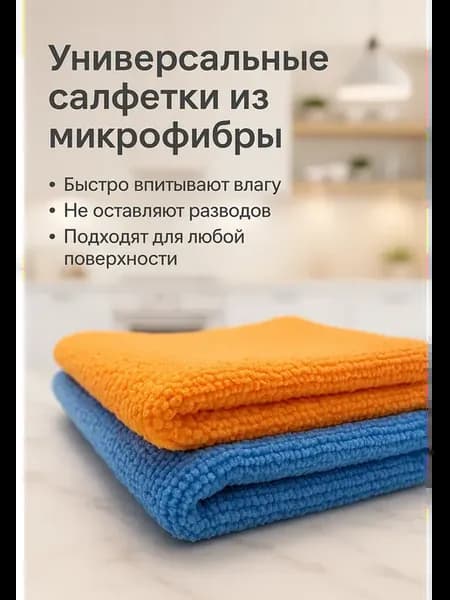 Тряпки для уборки из микрофибры 2шт 30х30
