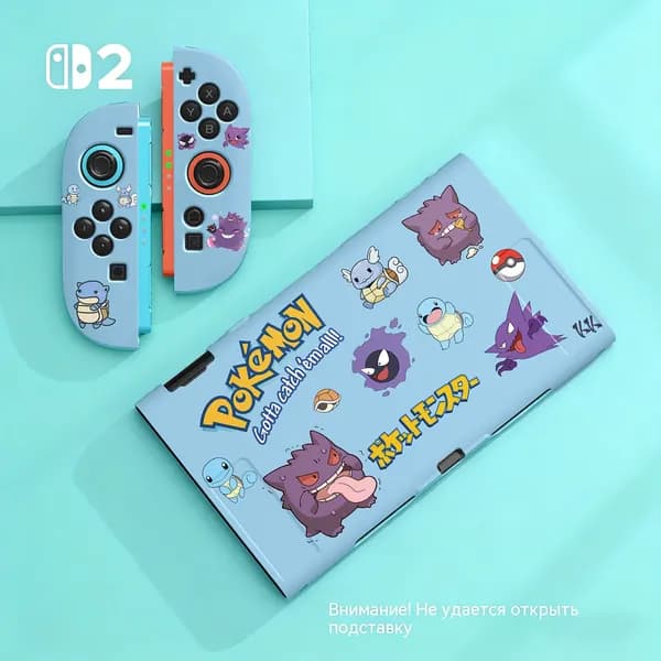 Съемная мягкая оболочка для Switch 2-Pokemon, защитный чехол с разъемным корпусом для Nintendo Switch 2_Голубая черепашка Джени и призрак Генга