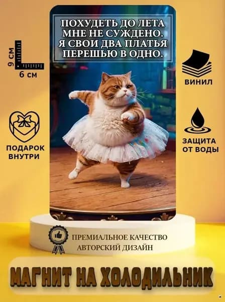 Магнит сувенир на холодильник Прикольный котик