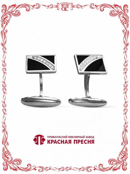 Мужские серебряные прямоугольные запонки с фианитами и черной эмалью под рубашку, пиджак костюм Б9387470-1