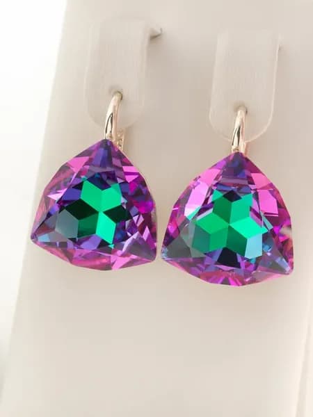Серьги с камнями Сваровски крупные треугольник