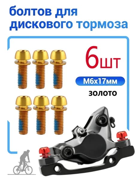 болтов M6x17 мм для крепления калипера дискового тормоза и винта шатуна велосипеда, золото