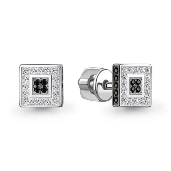 Серьги из белого золота DIAMANT-ONLINE с бриллиантом и чёрным бриллиантом 585 пробы