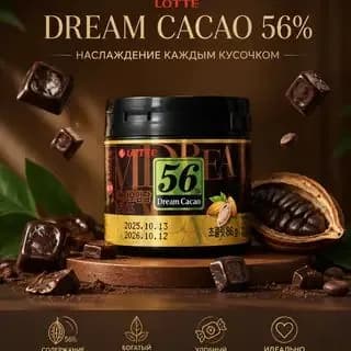 Горький Шоколад в кубиках ЛОТТЕ Дрим Какао 56% - 86 гр., LOTTE Dream Cacao, Корея