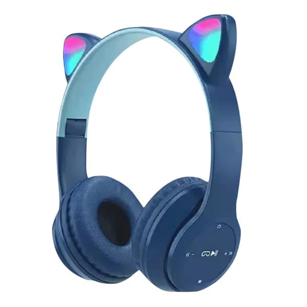 Беспроводные Bluetooth-наушники с подсветкой в виде кошачьих ушей, синие