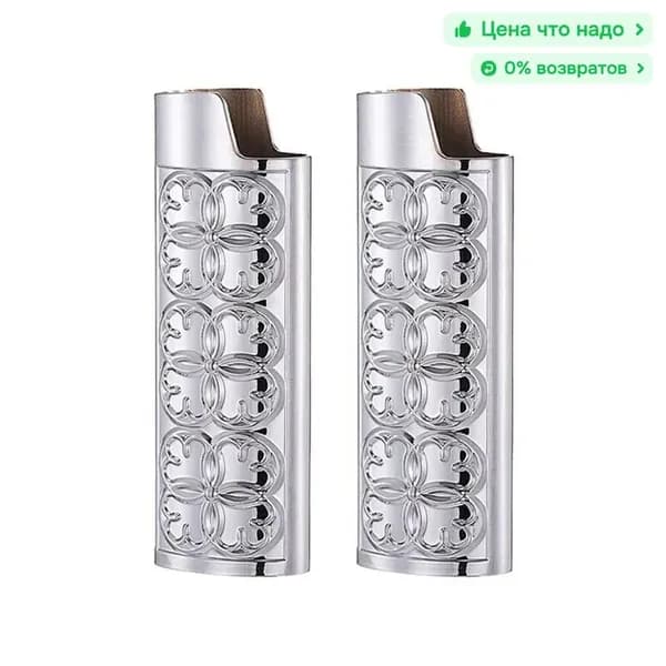 Металлический чехол для зажигалки BIC J6, рельефный цветочный узор, цинковый сплав, серебристый, 2 шт.
