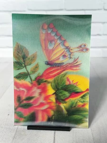 Календарик карманный СССР. Стереофото "бабочка и роза" 1991