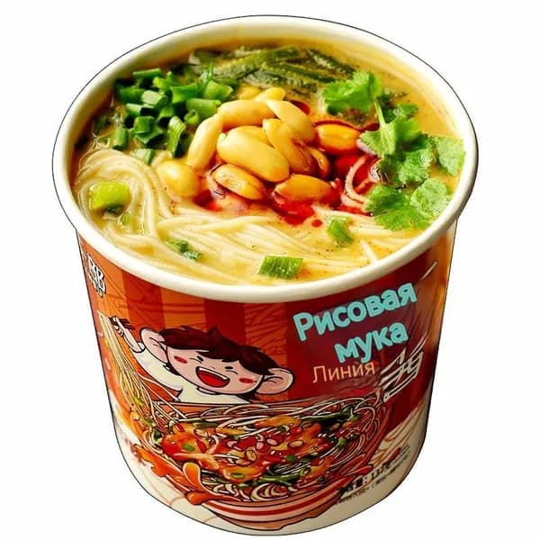 Настоящая гоцяо мисянь (вкус кунжутной пасты) в стакане, заливная, куриный бульон, лапша быстрого приготовления