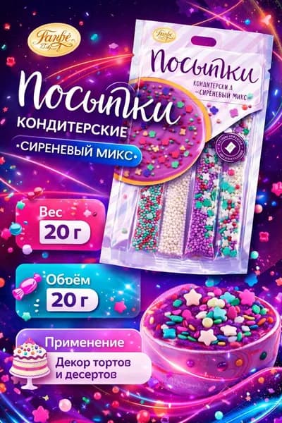 Посыпки кондитерские ПАРФЭ Сиреневый микс, 20г