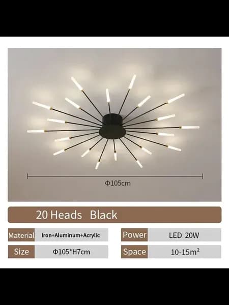 Потолочный светильник 20 heads черный, LED 20W, 105cm