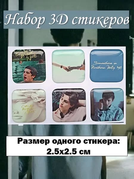Набор 3д стикеров 2.5х2.5см Тимоти Шаламе/Timoth e Chalamet/Элио Перлман/Elio Perlman