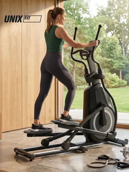 Эллиптический тренажер UNIX Fit SL-480E электромагнитный, до 135 кг, шаг 54 см, маховик 20 кг (инерционный вес), 16 уровней нагрузки