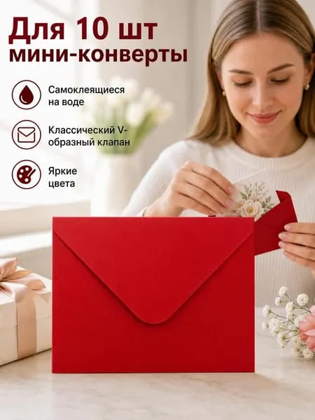 Конверт 100х70 мм с клеевым клапаном, желтый, 10 шт