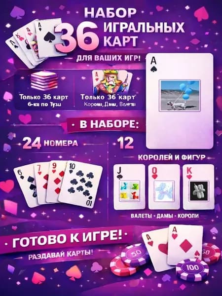 Колода карт 36 шт щенок воздушный шар