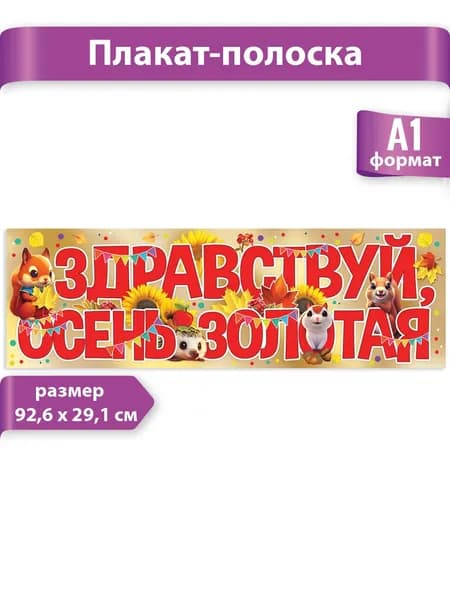 плакат полоска "Здравствуй, осень золотая" праздничный на стену в школу украшение класса