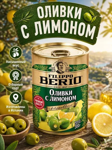 Оливки без косточек с лимоном фаршированные 300г Filippo Berio