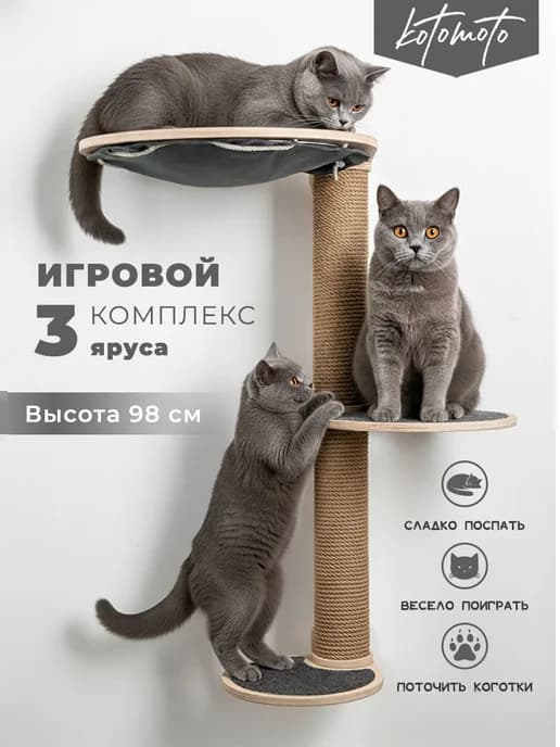 Настенный комплекс для кошек с гамаком