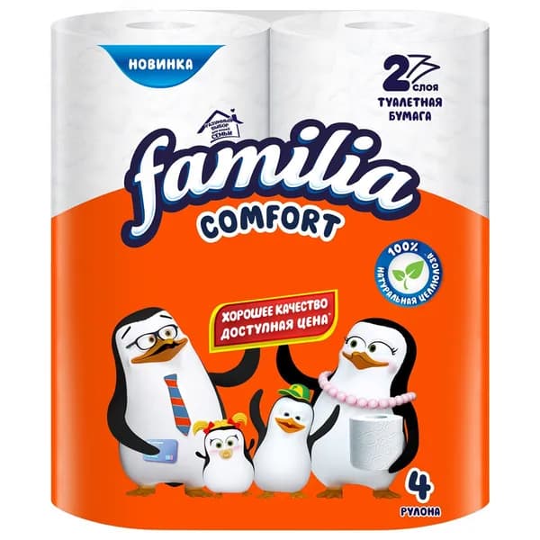 Familia Туалетная бумага двухслойная белая 4 рулона комфорт