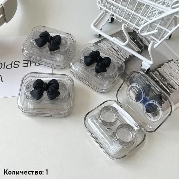 Футляр для контактных линз в форме сердца и бантика, контейнер для жидкости для ухода за глазами