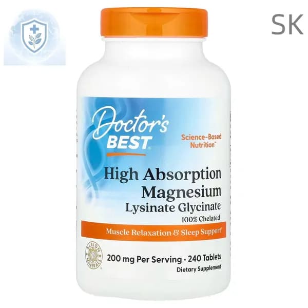 Doctor's Best высокоусвояемый магний глицинат-лизин, 100% хелат, без ГМО, веганский, без глютена и сои, 200 мг, 240 таблето