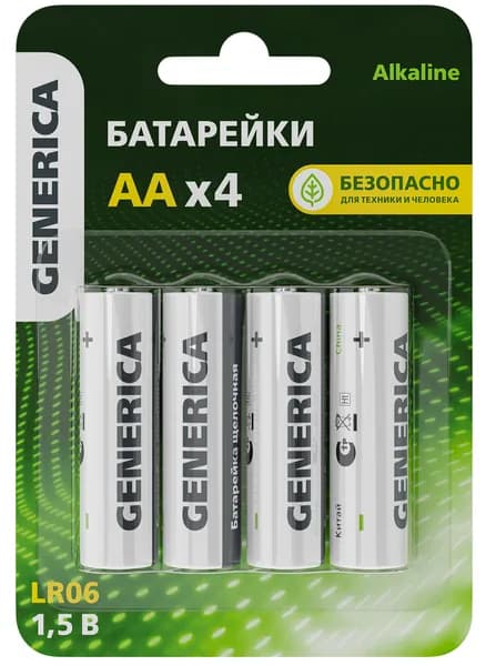 Набор батареек щелочных IEK GENERICA Alkaline LR06, AA, 4 шт, блистер
