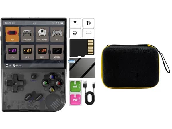 Портативная игровая консол Anbernic RG35XX+,3,5" OCA 640*480 Linux-система,Поддерживает телевизионный выход HDMI(64GB TF card) с переносным футляром Фиолетовый