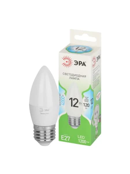 Лампочка светодиодная ЭРА GREEN LINE Б0067141 LED B35-12W-840-E27 GL E27 12 Вт свеча яркий белый свет