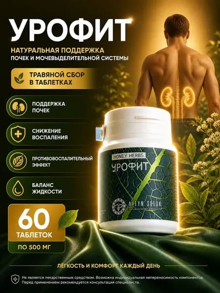 Травяной сбор Урофит от мочекаменной болезни, цистите, для почек, 60 таблеток по 500 мг