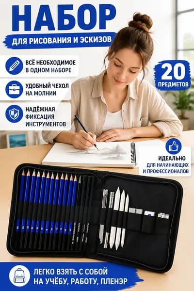 Набор для рисования, росписи портативный синий на 24 предмета для начинающих