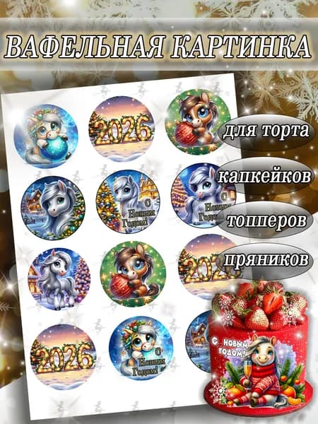 Вафельная картинка съедобная Новый Год и Рождество декор для торта, бенто и капкейков, пряников