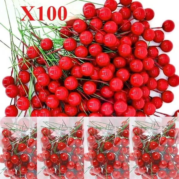 Рождественские ягоды, подарочный декор для вечеринки, 100 штук