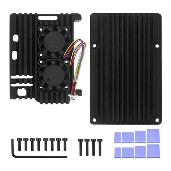 Алюминиевый корпус для Raspberry Pi 5, радиатор и пассивное охлаждение с двумя вентиляторами / "металлический" чехол.