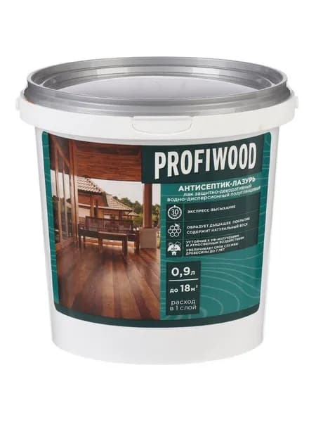 Антисептик Profiwood, декоративный, лазурь, атмосферостойкий водно-дисперсионная, калужница, 0.9 кг