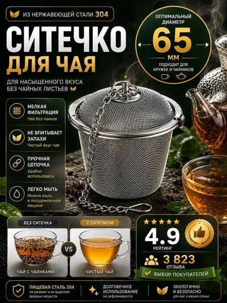 Ситечко для чая в кружку металлическое большое 65мм