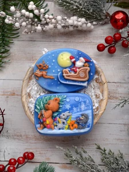 Пластиковая форма комплект "Новогодние открытки" 2 формы для мыла, гипса, шоколада, бетона Выдумщики