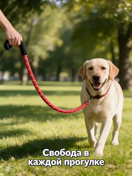 Поводок нейлоновый светоотражающий, красный, 2.0м