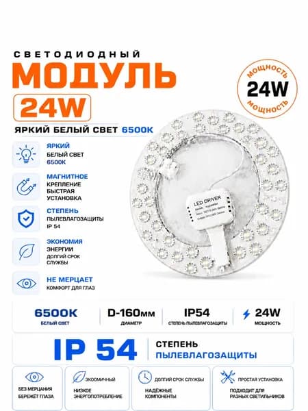 ЭНЕРГИЯ ВУЛКАНА Комплект для светодиодной подсветки 24 Вт, IP44, Нейтральный белый, 1 шт