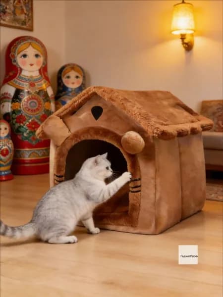 Домик/лежанка для кошек, изготовленная из высокоэластичного хлопка, удобная и не деформируется, подходит для игр и сна круглый год.