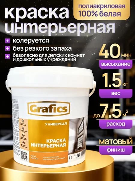 Краска интерьерная для стен и потолков 1,5 кг Grafics