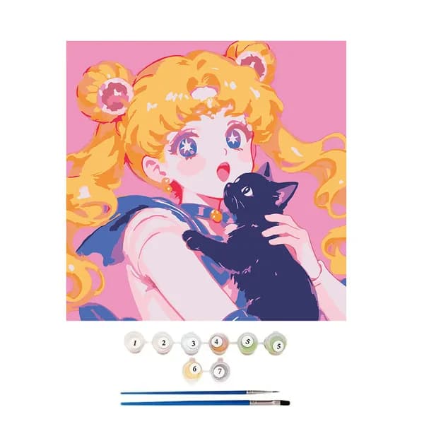Картина по номерам, 20x20 CM, Кошки и собаки,Мультфильмы, подарки для детей, декомпрессия
