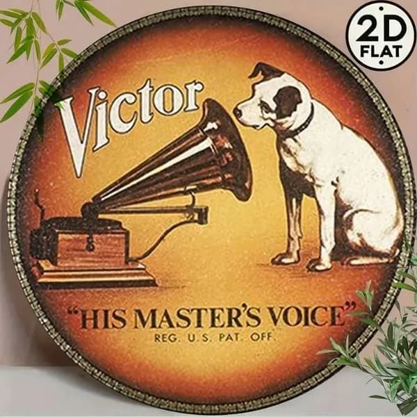 Металлический постер на стену,Винтаж Собака Граммофон His Masters Voice,ретро декор для бара гаража музыкальной студии