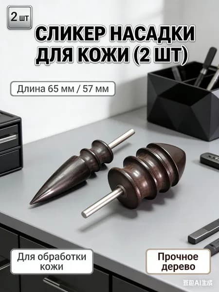 Набор насадок для полировки уреза кожи, 2 шт, из бука, для дремеля и роторных инструментов, 65мм/12мм и 57мм/21мм