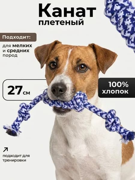 Игрушка канат для собак мелких и средних пород НЕСКУЧАЙКА, цвет синяя